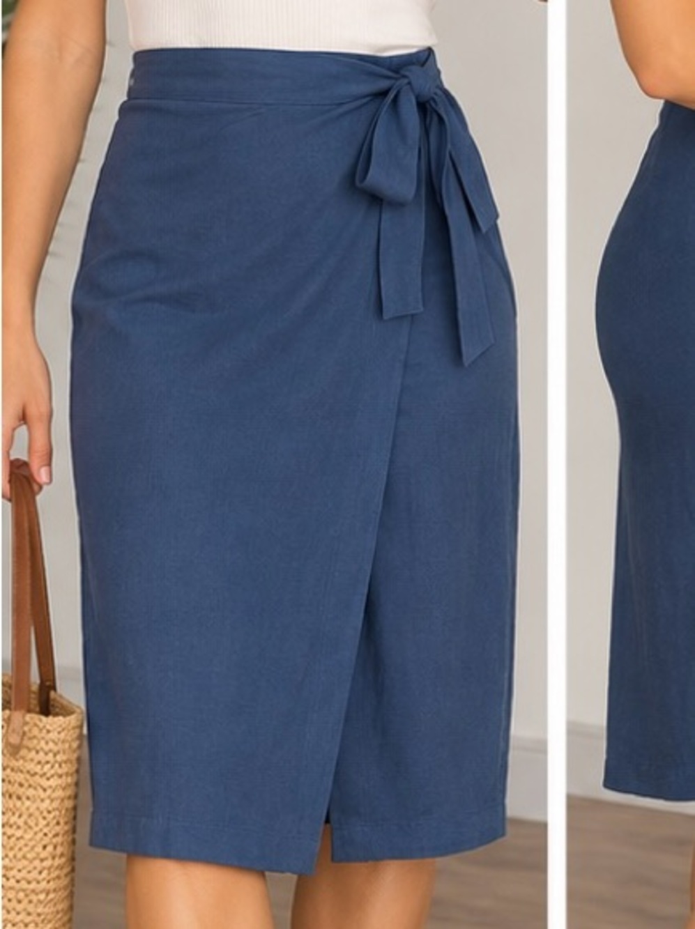 Calia by Carrie Underwood Large Blue Wrap Midi Maxi Skirt Tie Waist